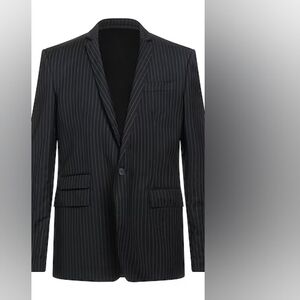 New+Tag Designer Suit Perry Ellis Portfolio Jacket Black Striped Blazer Mens 40r